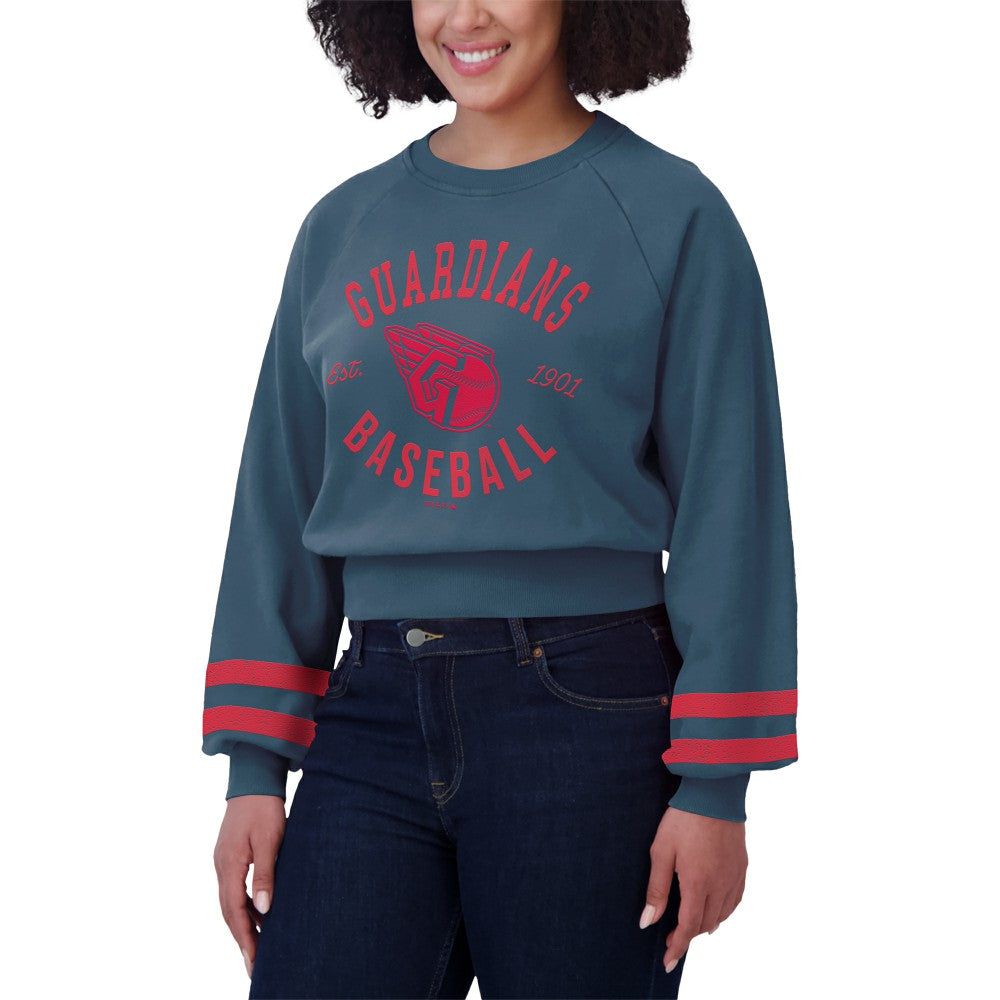 Cleveland Guardians WEAR by Erin Andrews Women's Vintage Washed Cropped Pullover Sweatshirt - MLB Pullover