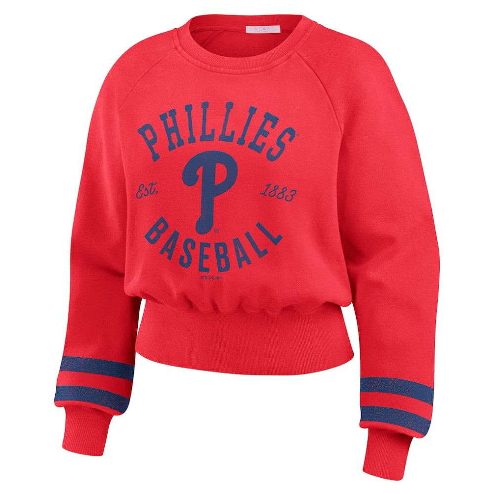 Philadelphia Phillies WEAR by Erin Andrews Women's Vintage Washed Cropped Pullover Sweatshirt - MLB Pullover