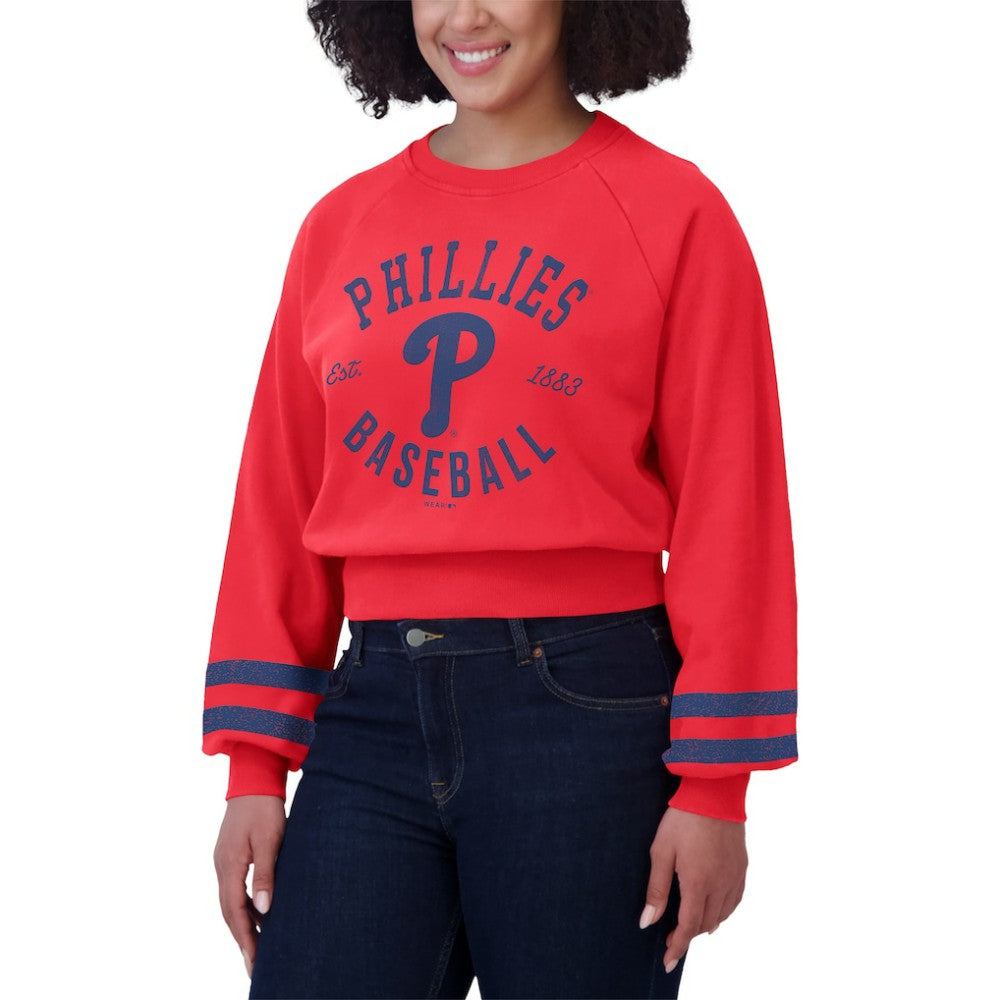 Philadelphia Phillies WEAR by Erin Andrews Women's Vintage Washed Cropped Pullover Sweatshirt - MLB Pullover