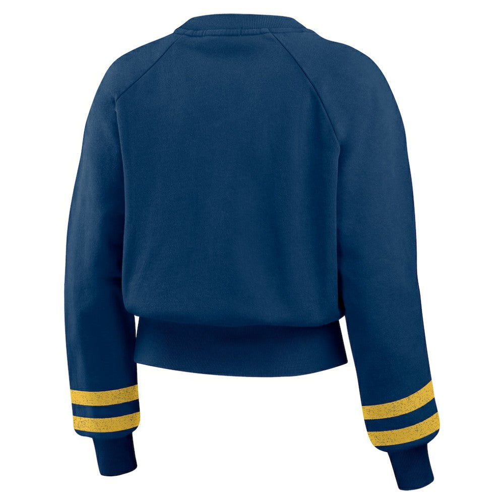 Milwaukee Brewers WEAR by Erin Andrews Women's Vintage Washed Cropped Pullover Sweatshirt - MLB Pullover