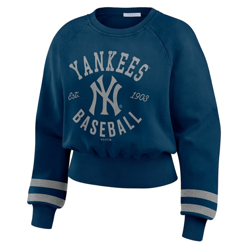 New York Yankees WEAR by Erin Andrews Women's Vintage Washed Cropped Pullover Sweatshirt - MLB Pullover