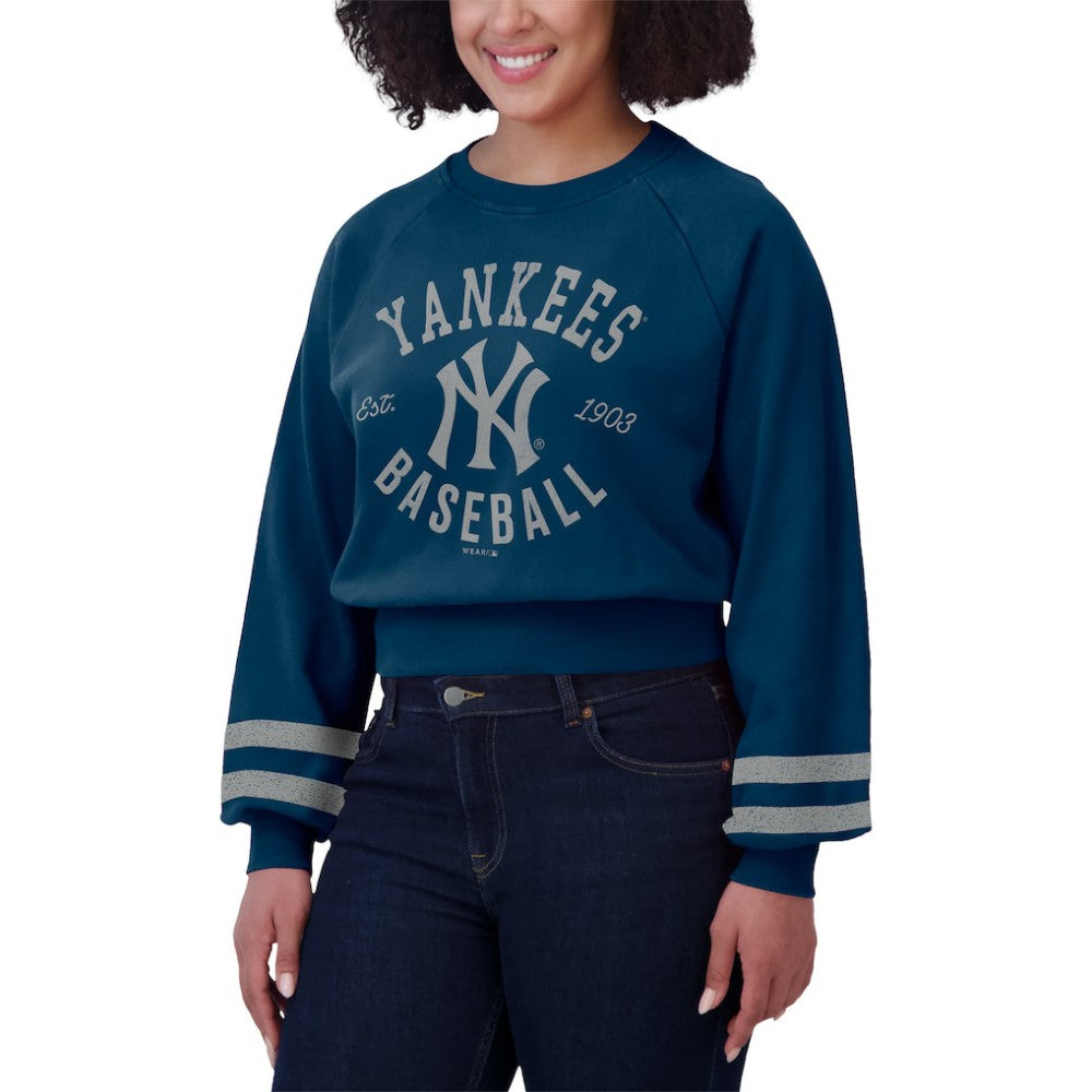 New York Yankees WEAR by Erin Andrews Women's Vintage Washed Cropped Pullover Sweatshirt - MLB Pullover