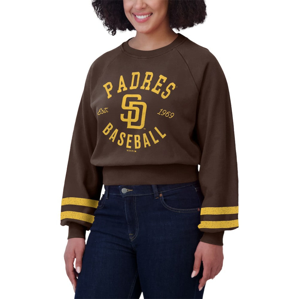 San Diego Padres WEAR by Erin Andrews Women's Vintage Washed Cropped Pullover Sweatshirt - MLB Pullover