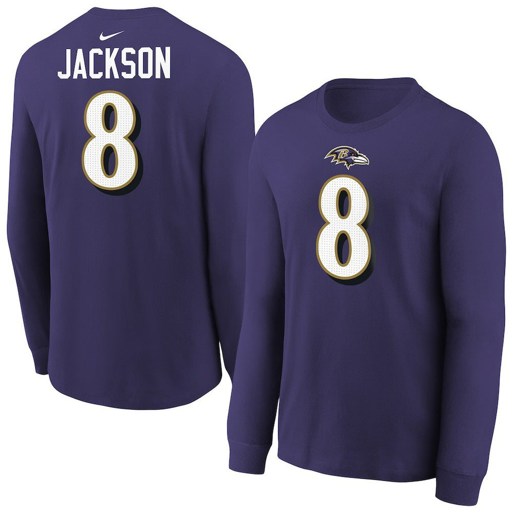 Baltimore Ravens Lamar Jackson  Youth Player Name & Number Long Sleeve T-Shirt | NFL Hot
