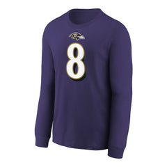 Baltimore Ravens Lamar Jackson  Youth Player Name & Number Long Sleeve T-Shirt | NFL Hot