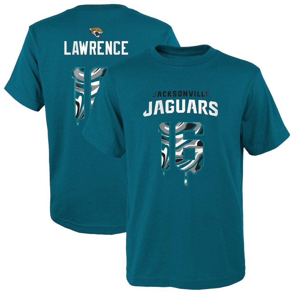 Jacksonville Jaguars Trevor Lawrence  Youth Mainliner Drip Player Name & Number T-Shirt | NFL Discount