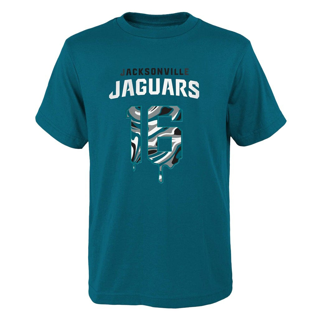 Jacksonville Jaguars Trevor Lawrence  Youth Mainliner Drip Player Name & Number T-Shirt | NFL Discount
