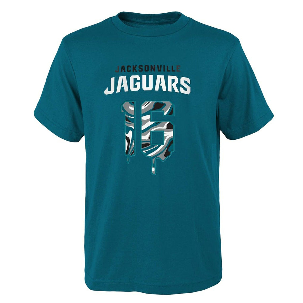 Jacksonville Jaguars Trevor Lawrence  Youth Mainliner Drip Player Name & Number T-Shirt | NFL Discount