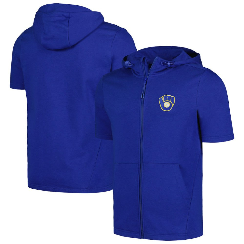 Milwaukee Brewers Levelwear Recruit Short Sleeve Full-Zip Hoodie - MLB Hoodies