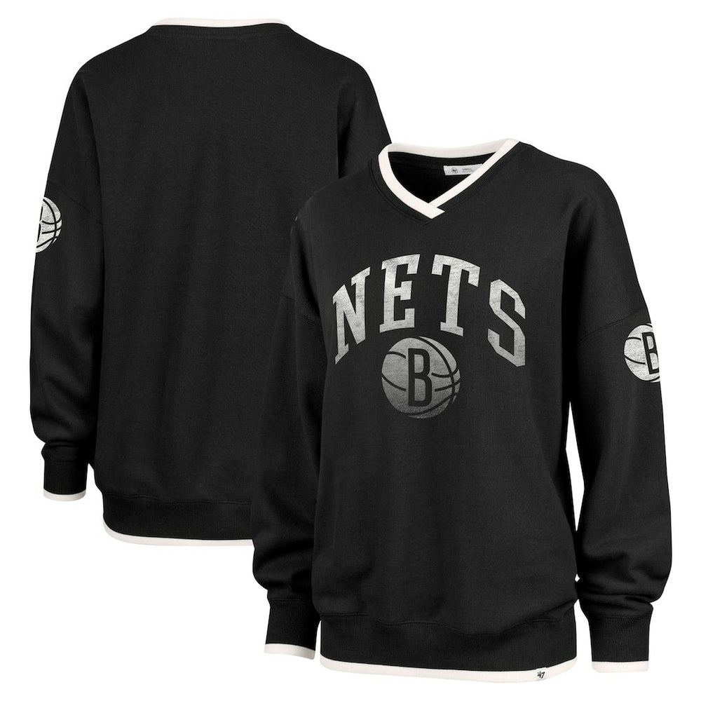 Black Brooklyn Nets '47 Women's Rise Wax Pack Daze '80s Oversize Pullover Sweatshirt | NBA