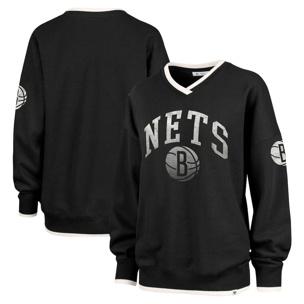 Black Brooklyn Nets '47 Women's Rise Wax Pack Daze '80s Oversize Pullover Sweatshirt | NBA
