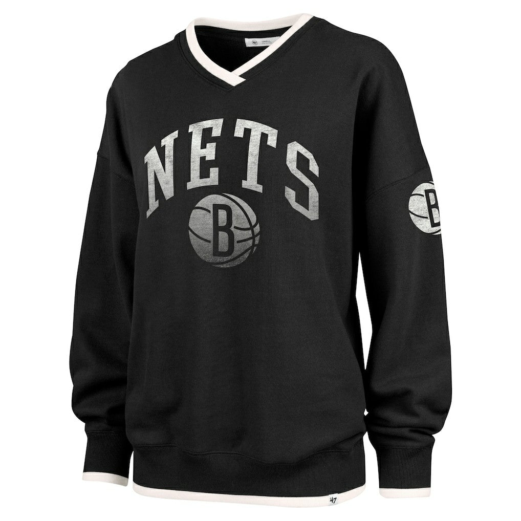 Black Brooklyn Nets '47 Women's Rise Wax Pack Daze '80s Oversize Pullover Sweatshirt | NBA