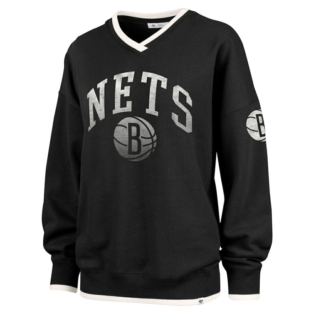 Black Brooklyn Nets '47 Women's Rise Wax Pack Daze '80s Oversize Pullover Sweatshirt | NBA