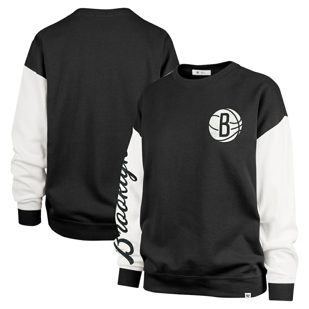 Black Brooklyn Nets '47 Women's Rise Andie Oversized Pullover Sweatshirt | NBA