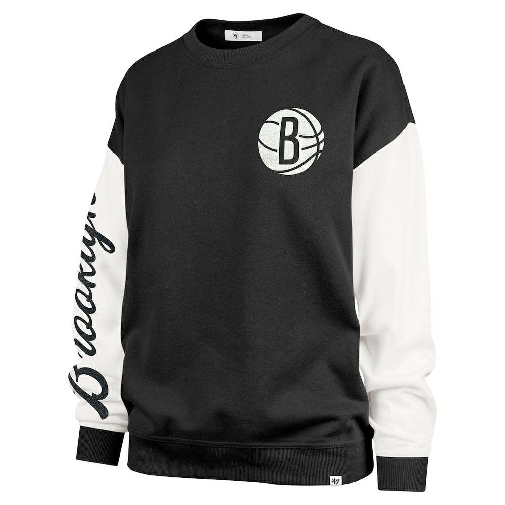 Black Brooklyn Nets '47 Women's Rise Andie Oversized Pullover Sweatshirt | NBA