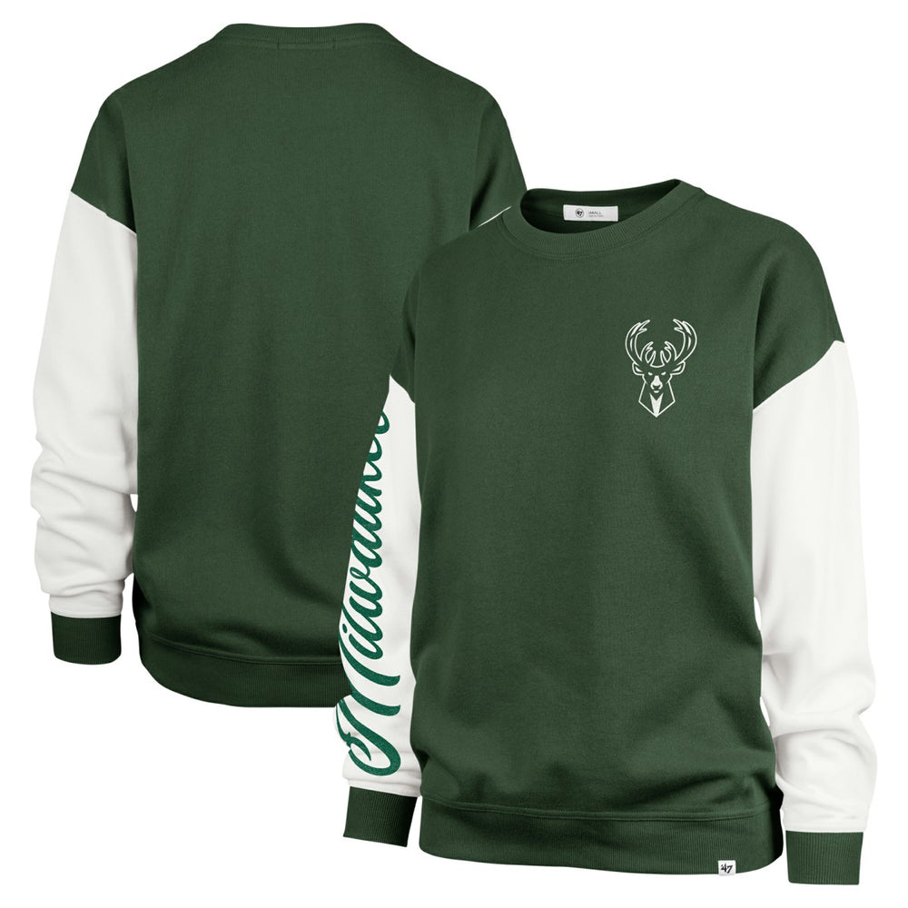 Hunter Green Milwaukee Bucks '47 Women's Rise Andie Oversized Pullover Sweatshirt | NBA