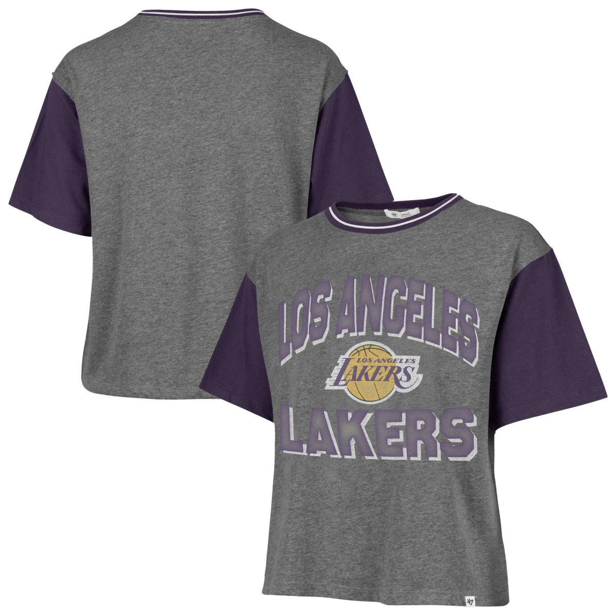 Gray Los Angeles Lakers '47 Women's Rise Clubhouse Ziggy Color Block T-Shirt | NBA