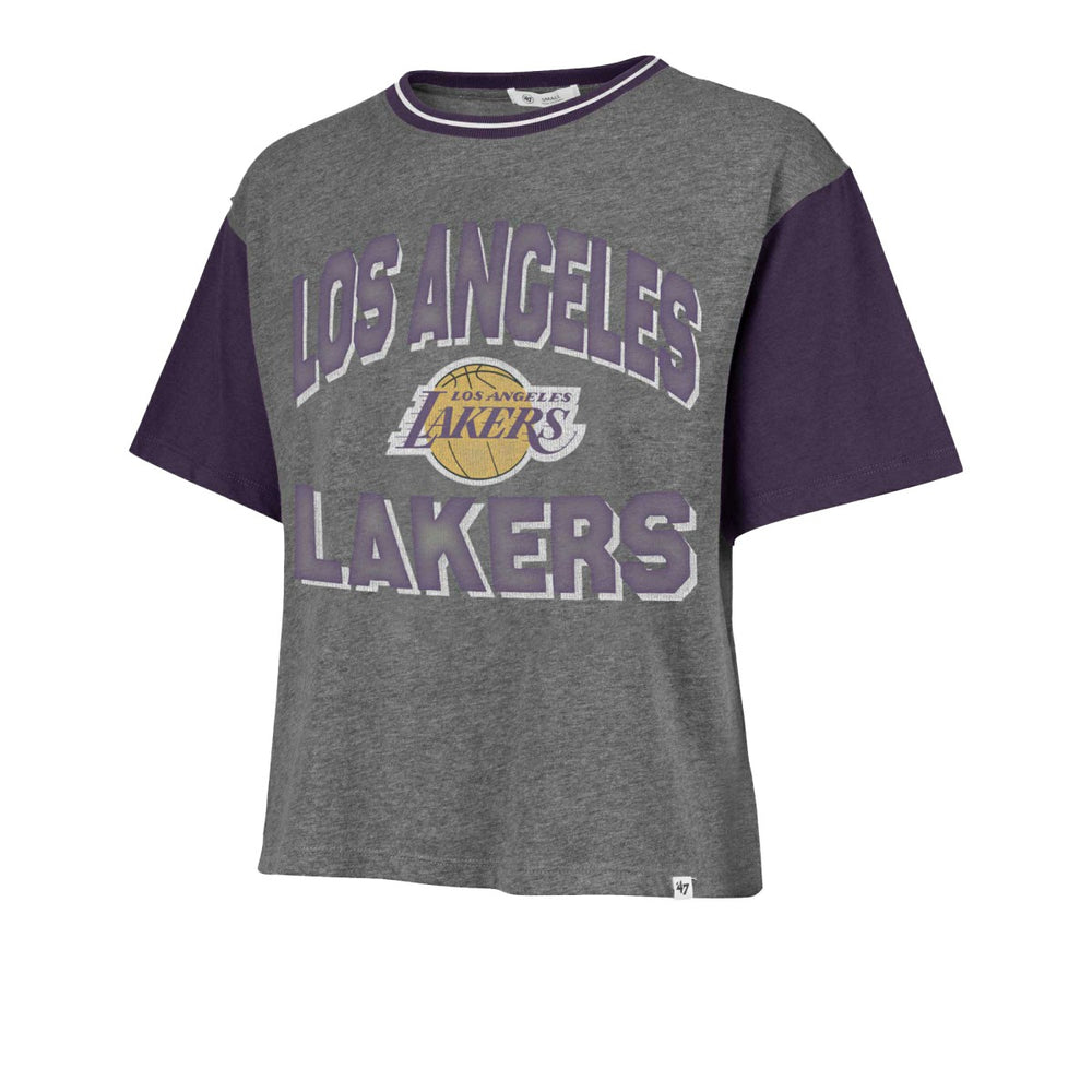 Gray Los Angeles Lakers '47 Women's Rise Clubhouse Ziggy Color Block T-Shirt | NBA