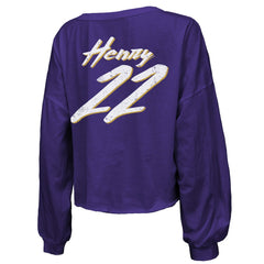 Baltimore Ravens Derrick Henry  Majestic Threads Women's Name & Number Off-Shoulder Script Cropped Long Sleeve Relaxed V-Neck T-Shirt | NFL On sale