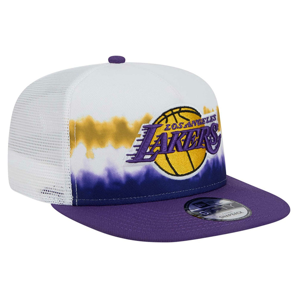 White/Purple Los Angeles Lakers Dip-Dye 9FIFTY A-Frame Trucker Snapback Hat | NBA