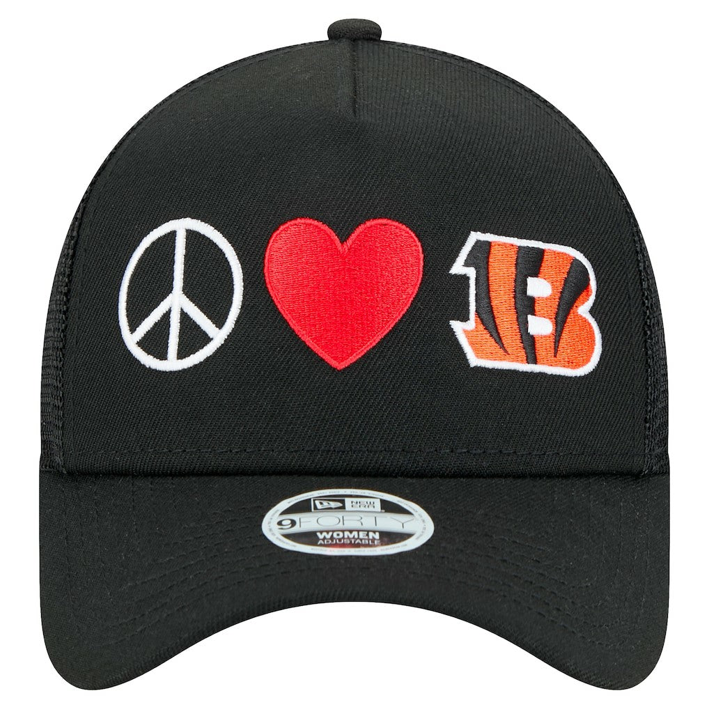 Cincinnati Bengals Women's Peace & Love Trucker 9FORTY Adjustable Hat | NFL Hot