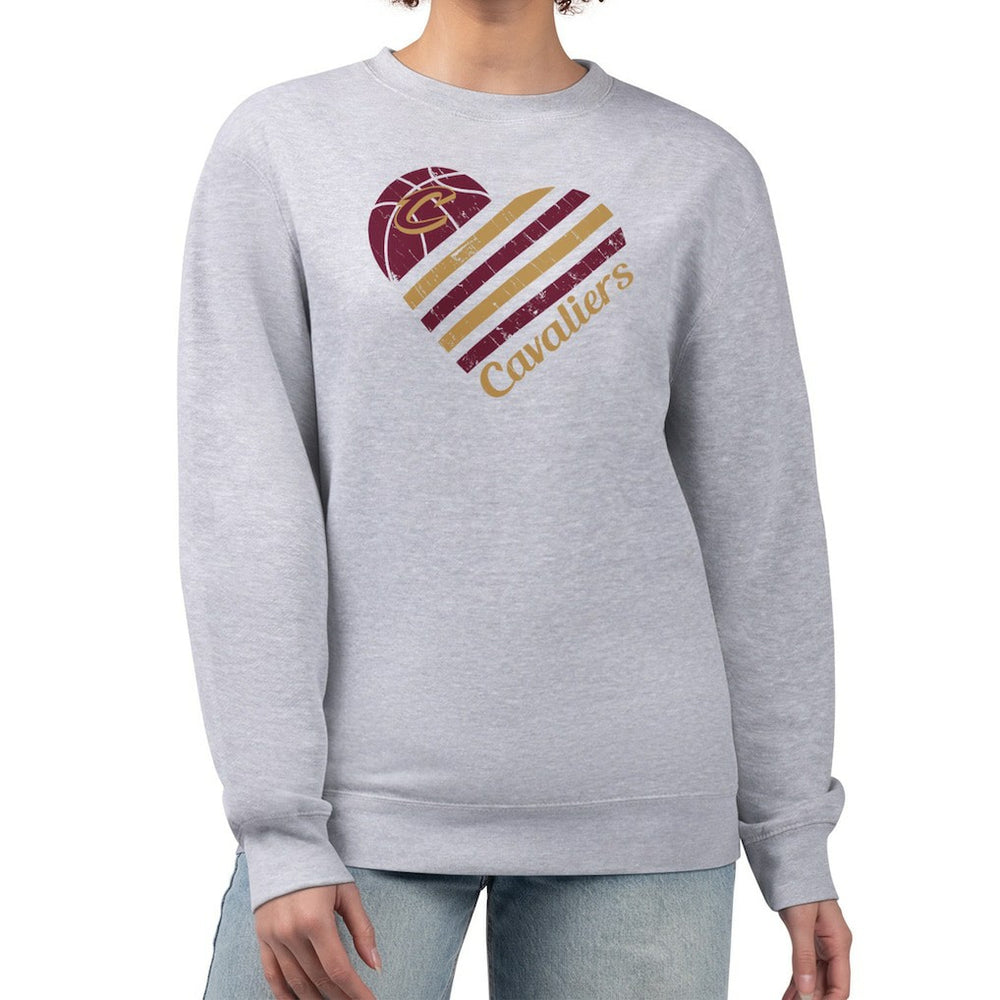 Heather Gray Cleveland Cavaliers G-III 4Her by Carl Banks Women's Heart Graphic Fleece Pullover Sweatshirt sale | NBA