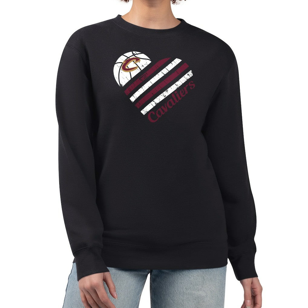 Black Cleveland Cavaliers G-III 4Her by Carl Banks Women's Heart Graphic Fleece Pullover Sweatshirt sale | NBA
