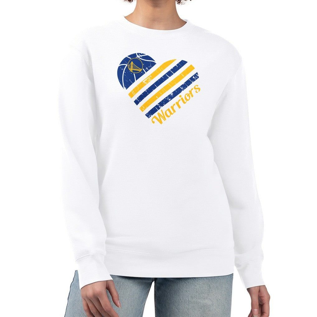 White Golden State Warriors G-III 4Her by Carl Banks Women's Heart Graphic Fleece Pullover Sweatshirt sale | NBA
