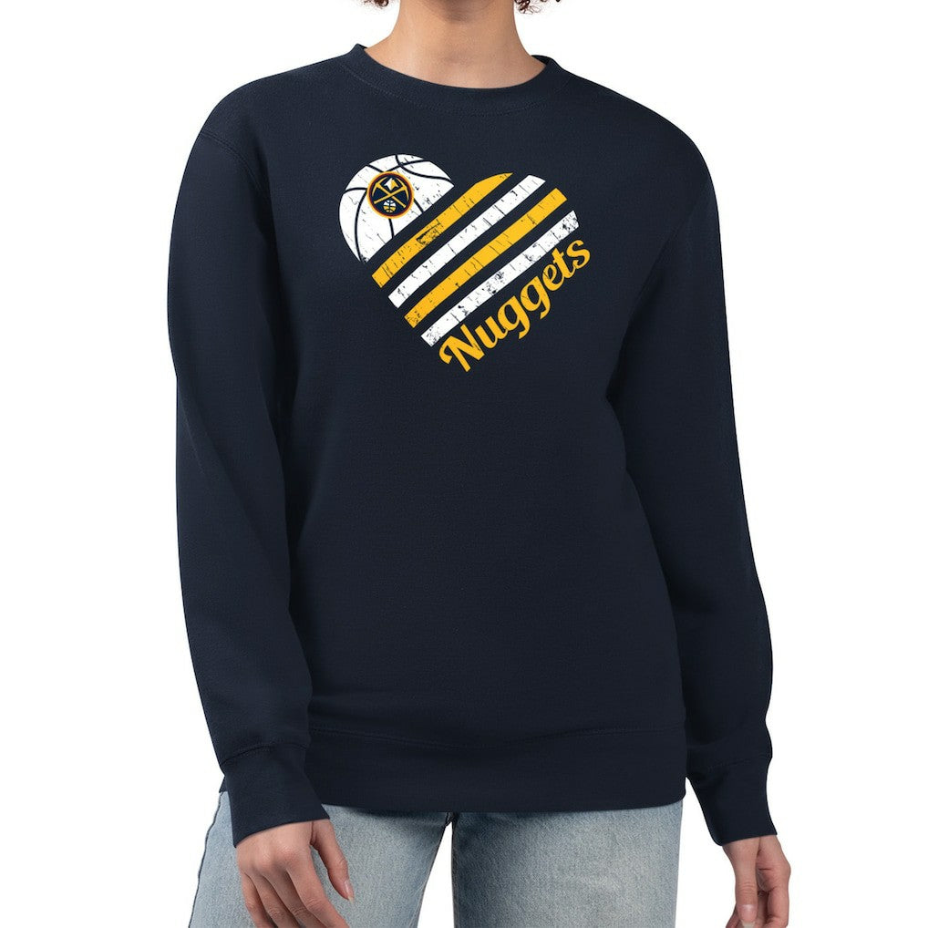 Navy Denver Nuggets G-III 4Her by Carl Banks Women's Heart Graphic Fleece Pullover Sweatshirt sale | NBA