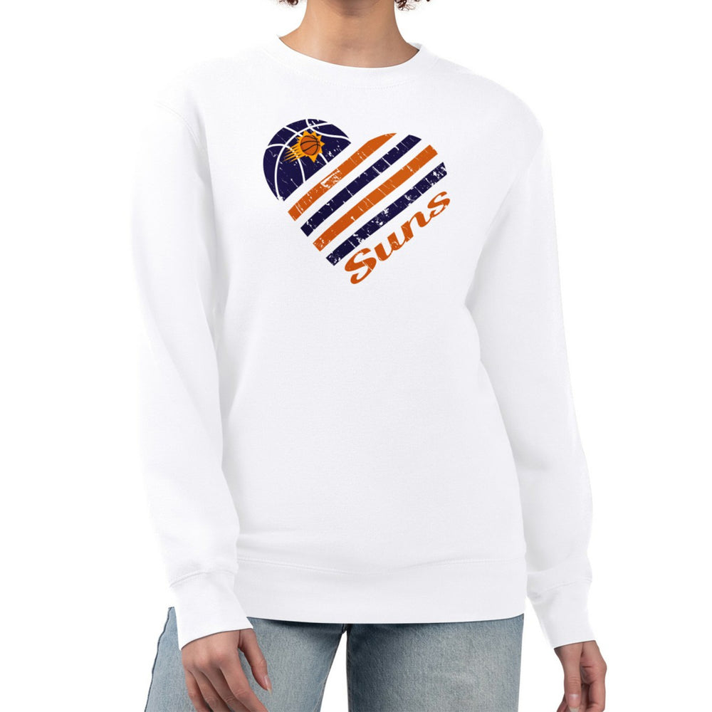 White Phoenix Suns G-III 4Her by Carl Banks Women's Heart Graphic Fleece Pullover Sweatshirt | NBA