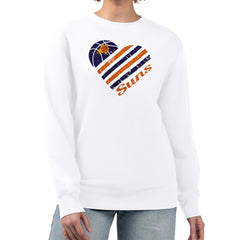 White Phoenix Suns G-III 4Her by Carl Banks Women's Heart Graphic Fleece Pullover Sweatshirt | NBA