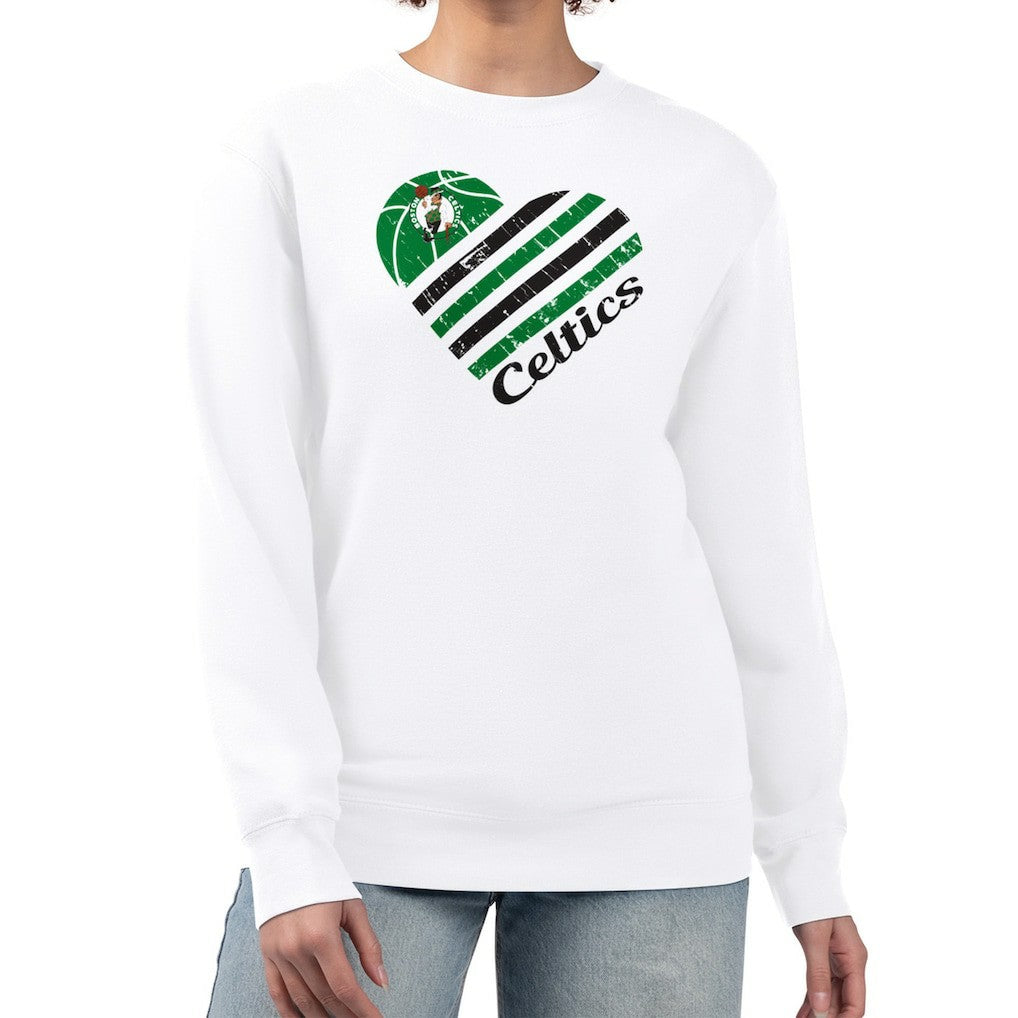 White Boston Celtics G-III 4Her by Carl Banks Women's Heart Graphic Fleece Pullover Sweatshirt | NBA