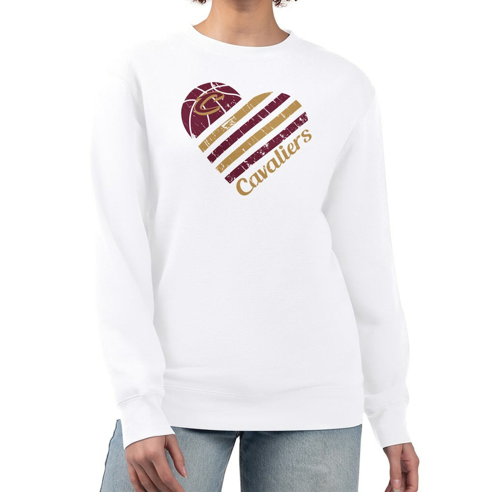 White Cleveland Cavaliers G-III 4Her by Carl Banks Women's Heart Graphic Fleece Pullover Sweatshirt sale | NBA