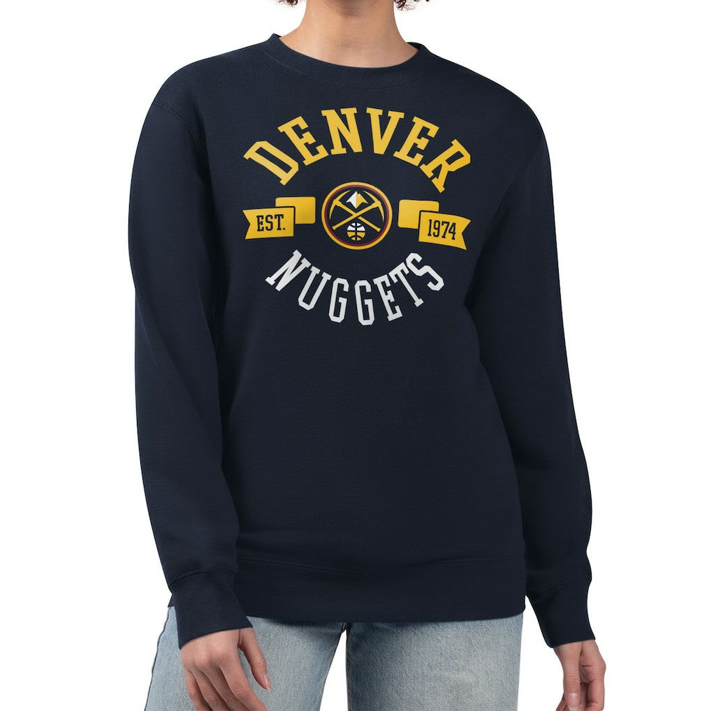 Navy Denver Nuggets G-III 4Her by Carl Banks Women's Large Team Logo Graphic Fleece Pullover Sweatshirt sale | NBA