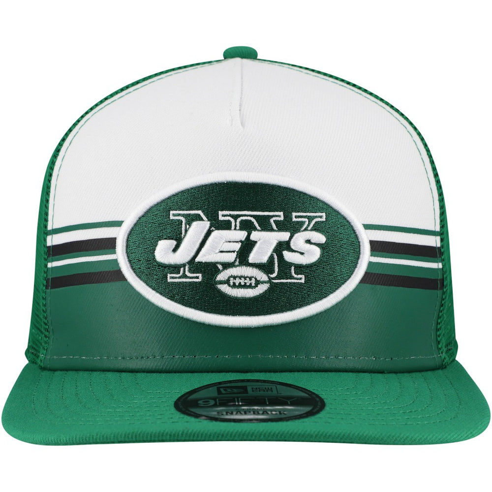 New York Jets Striped A-Frame 9FIFTY Adjustable Trucker Snapback Hat | NFL US