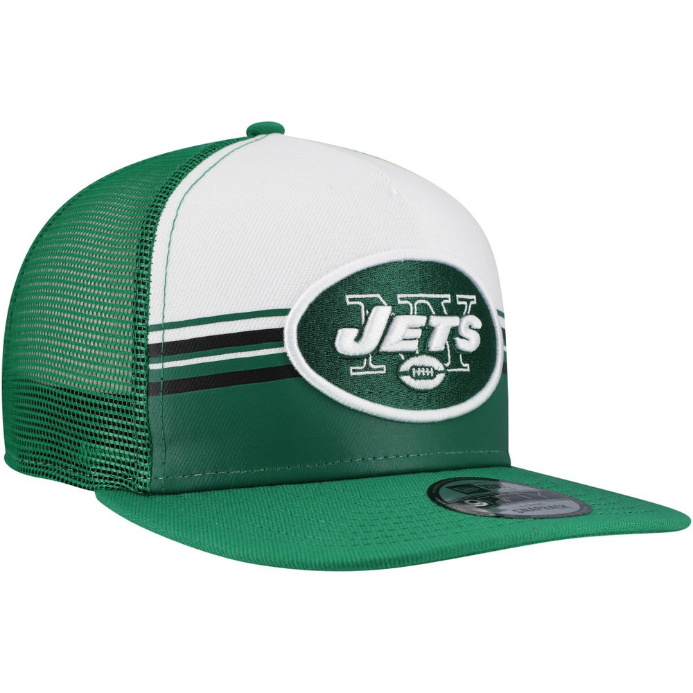 New York Jets Striped A-Frame 9FIFTY Adjustable Trucker Snapback Hat | NFL US