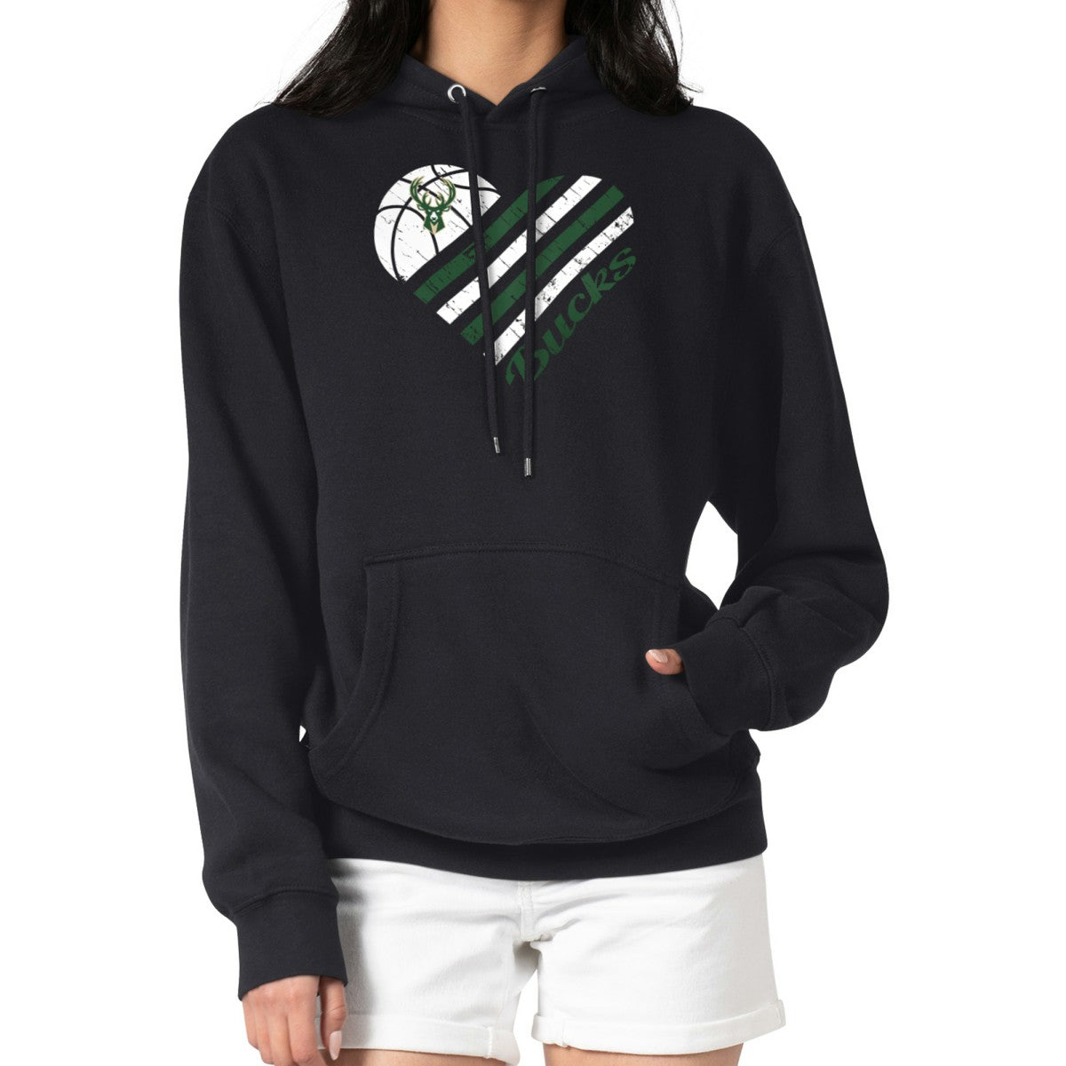 Black Milwaukee Bucks G-III 4Her by Carl Banks Women's Heart Pullover Hoodie - Black cheap | NBA