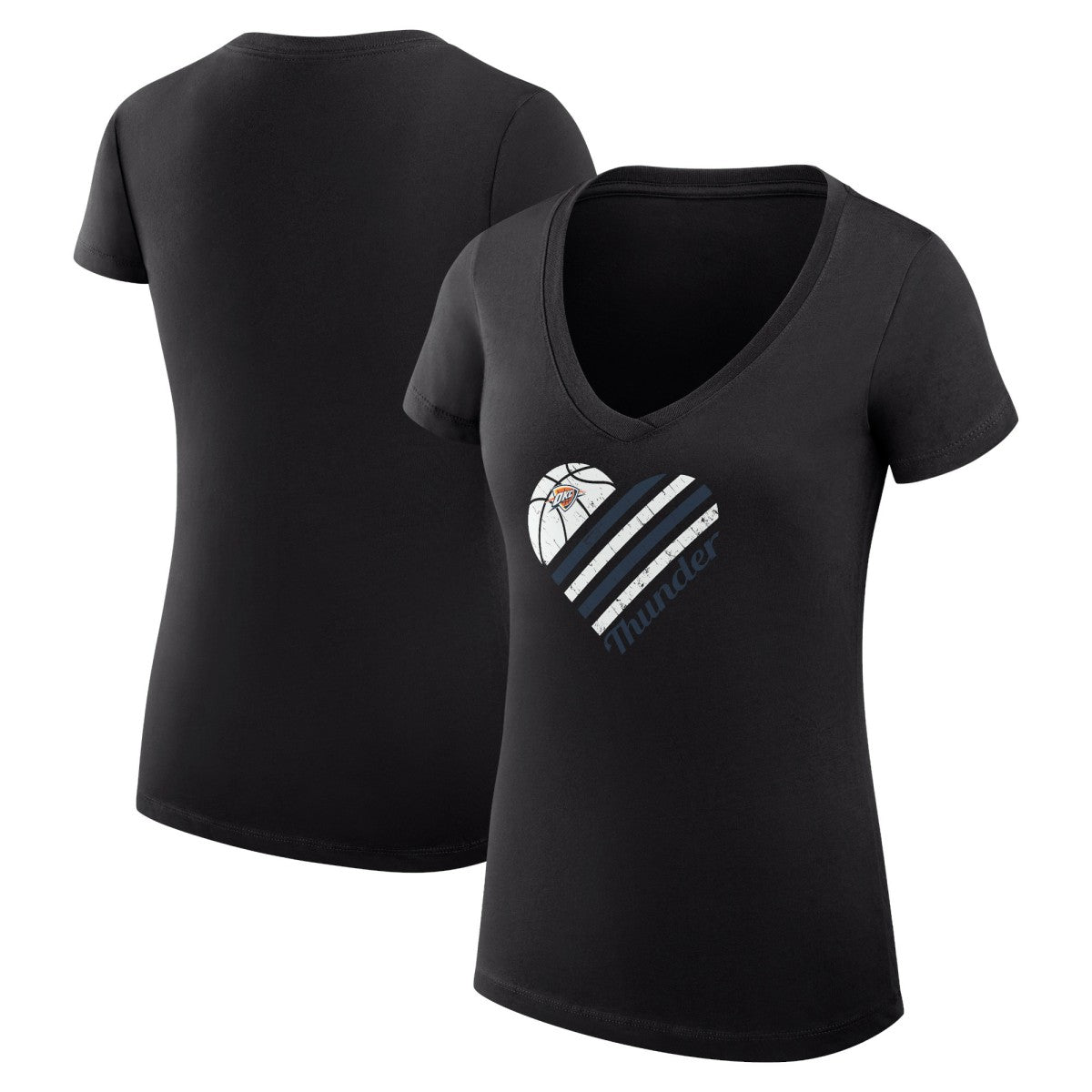 Black Oklahoma City Thunder G-III 4Her by Carl Banks Women's Super-Slim Fit Lightweight Heart V-Neck T-Shirt | NBA