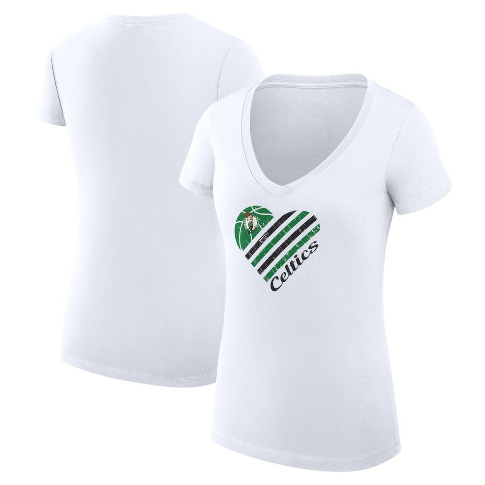 White Boston Celtics G-III 4Her by Carl Banks Women's Super-Slim Fit Lightweight Heart V-Neck T-Shirt | NBA