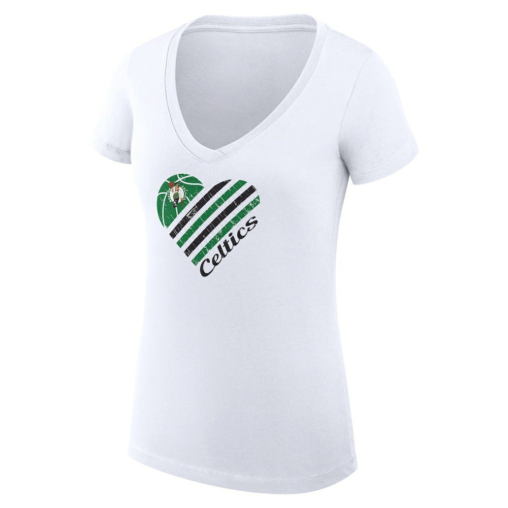 White Boston Celtics G-III 4Her by Carl Banks Women's Super-Slim Fit Lightweight Heart V-Neck T-Shirt | NBA