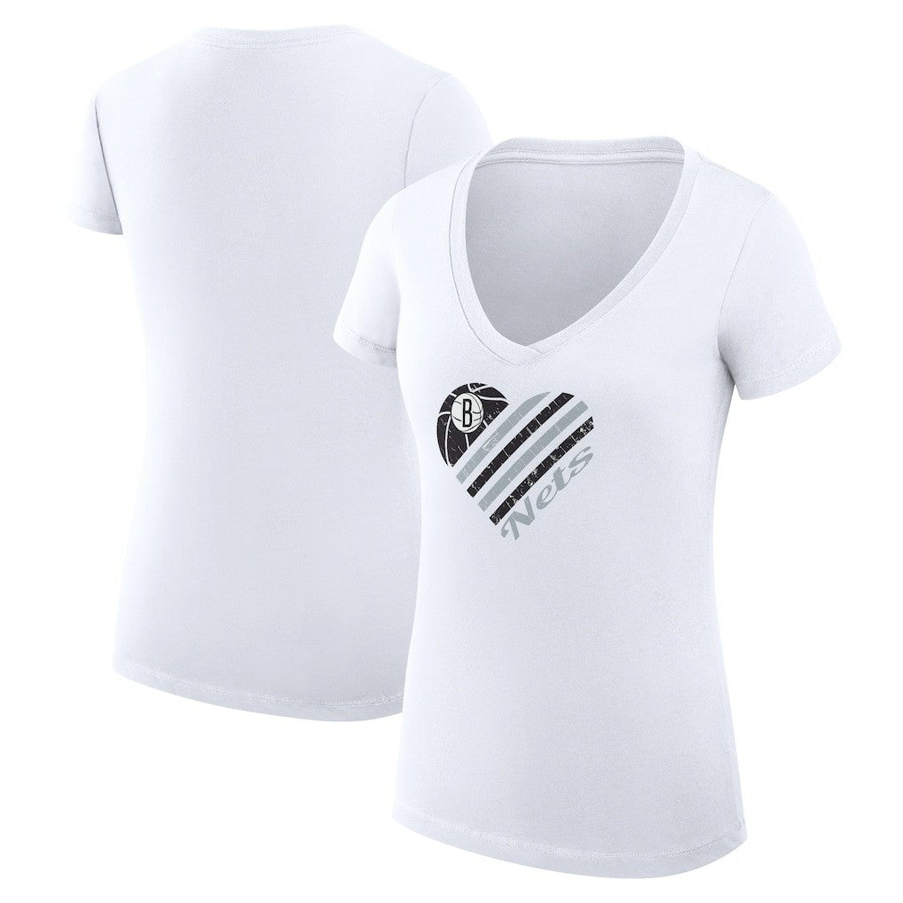 White Brooklyn Nets G-III 4Her by Carl Banks Women's Super-Slim Fit Lightweight Heart V-Neck T-Shirt | NBA