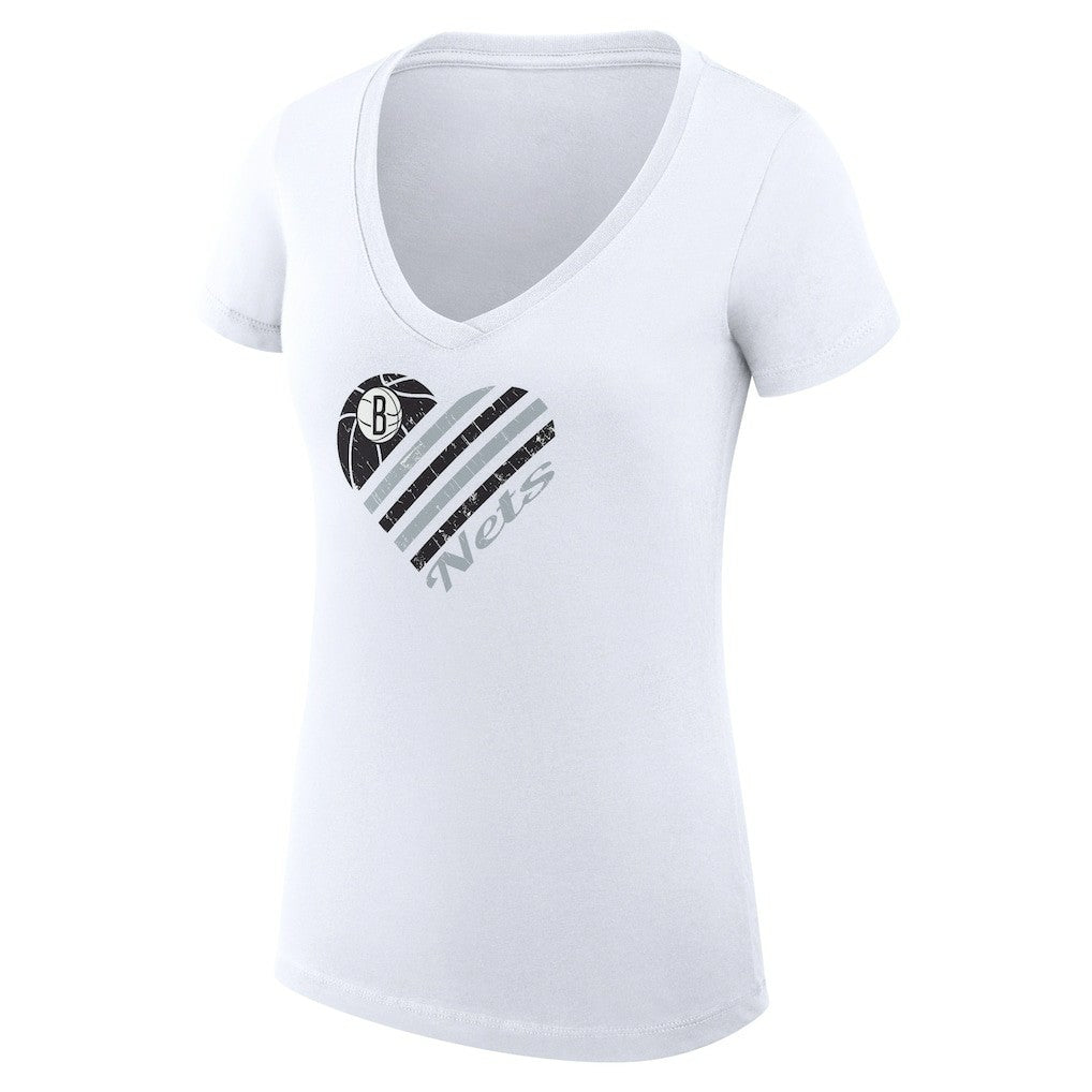 White Brooklyn Nets G-III 4Her by Carl Banks Women's Super-Slim Fit Lightweight Heart V-Neck T-Shirt | NBA