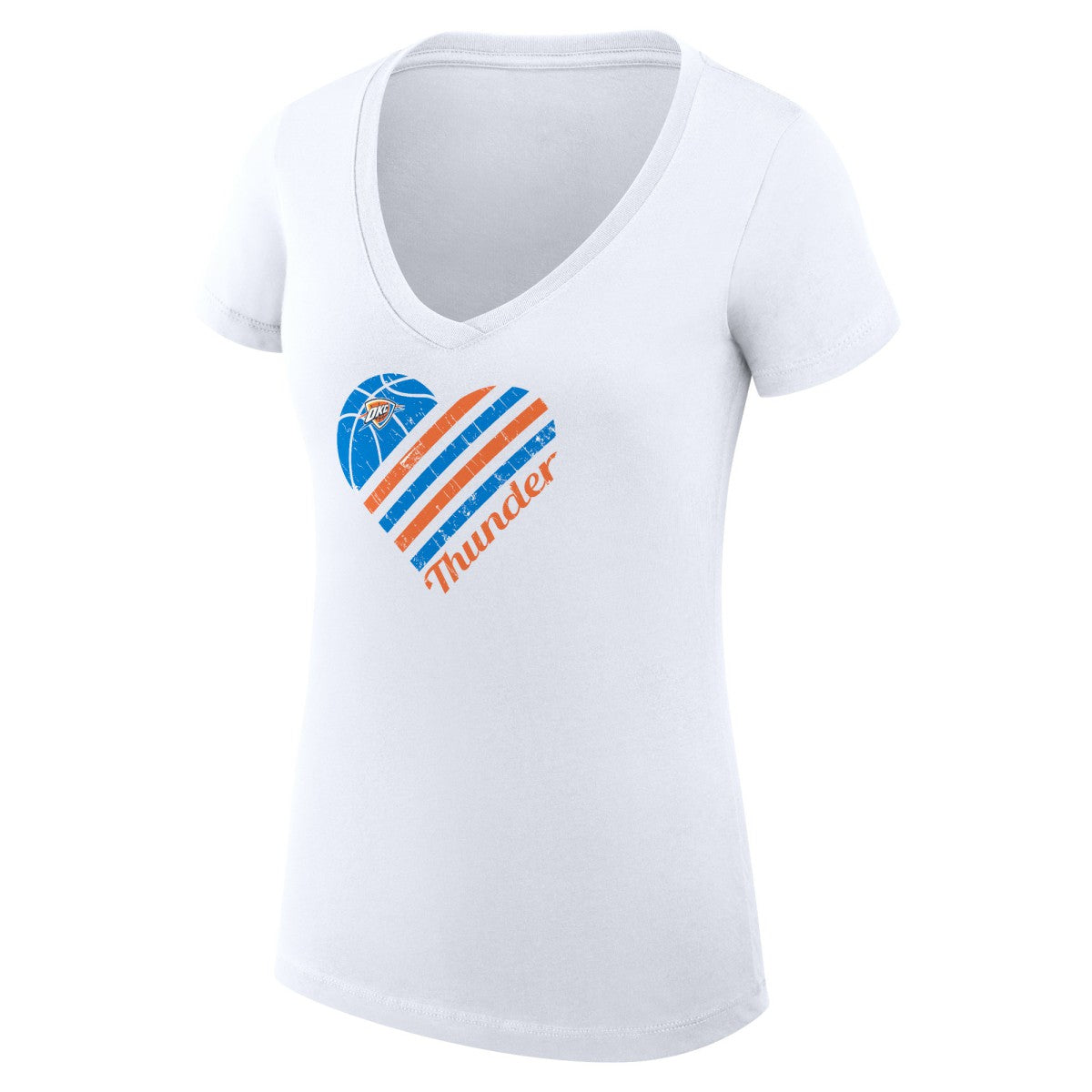 White Oklahoma City Thunder G-III 4Her by Carl Banks Women's Super-Slim Fit Lightweight Heart V-Neck T-Shirt | NBA