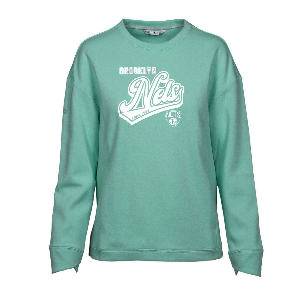 Mint Brooklyn Nets Levelwear Women's Fiona Sweep Pullover Sweatshirt | NBA