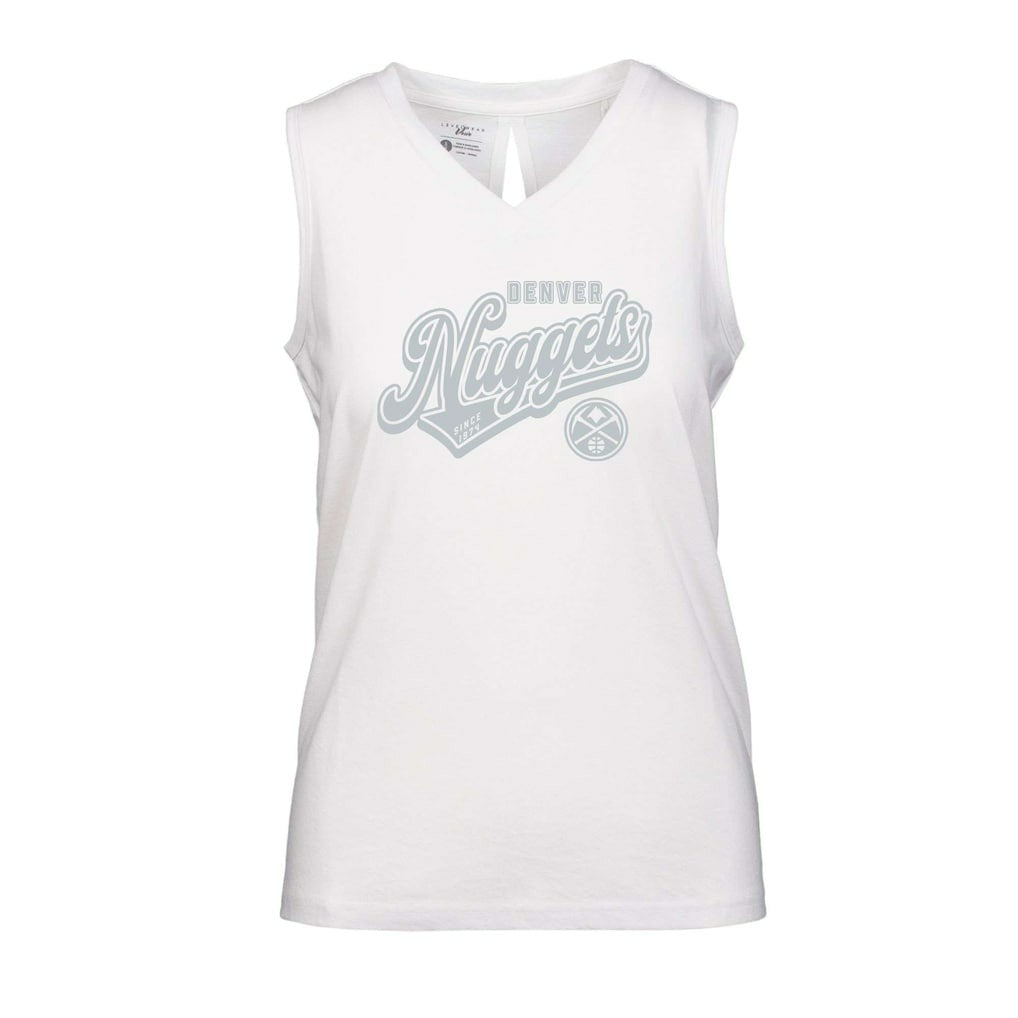 White Denver Nuggets Levelwear Women's Paisley Sweep V-Neck Tank Top sale | NBA