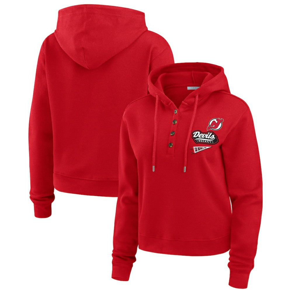 New Jersey Devils WEAR by Erin Andrews Women's Waffle-Knit Pullover Hoodie -  NHL Jerseys