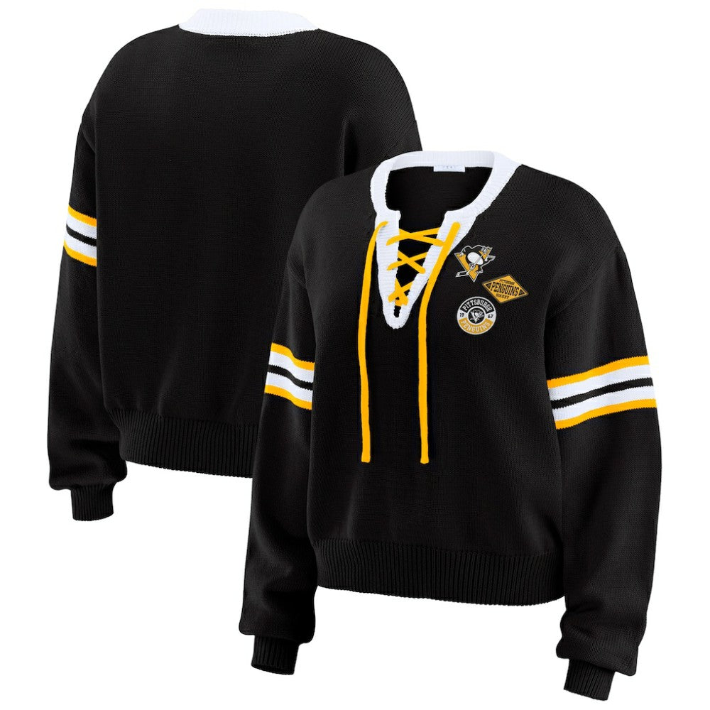 Pittsburgh Penguins WEAR by Erin Andrews Women's Cropped Lace-Up Sweater -  NHL