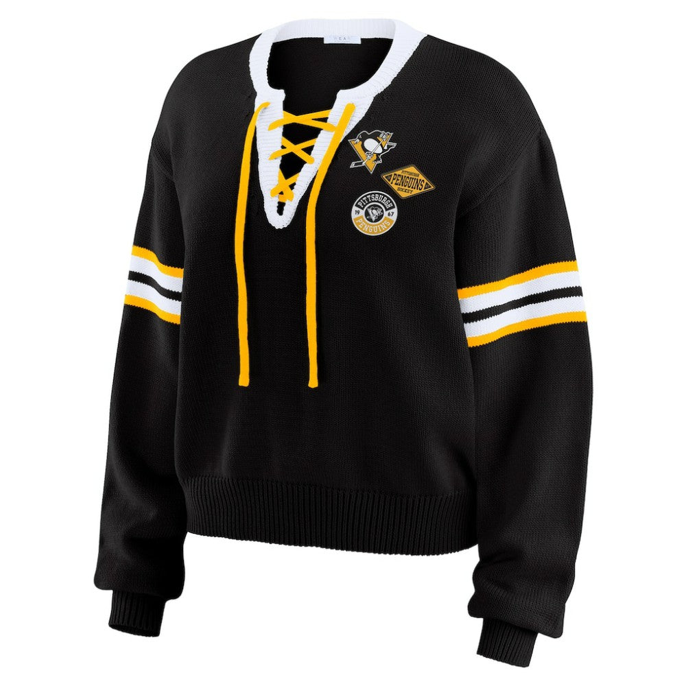 Pittsburgh Penguins WEAR by Erin Andrews Women's Cropped Lace-Up Sweater -  NHL