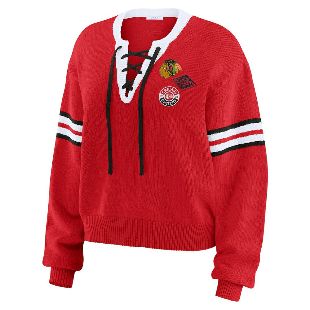 Chicago Blackhawks WEAR by Erin Andrews Women's Cropped Lace-Up Sweater -  NHL