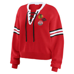 Chicago Blackhawks WEAR by Erin Andrews Women's Cropped Lace-Up Sweater -  NHL